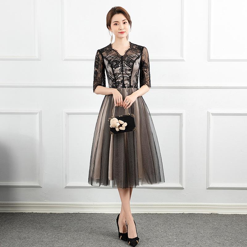 

ebay European and American evening dress dress perspective new black sexy lace v-neck dress nightclub dress XS