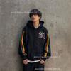 West Coast High Street Color Block Hooded Sweatshirt Retro Crown Print Casual Zip Up Jacket