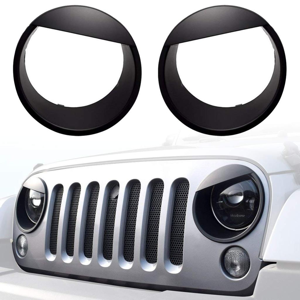For Jeep Wrangler Accesorios Rubicon Sahara JK 2007-2018 ABS Front Light Headlight Trim Cover Angry Eyes Black