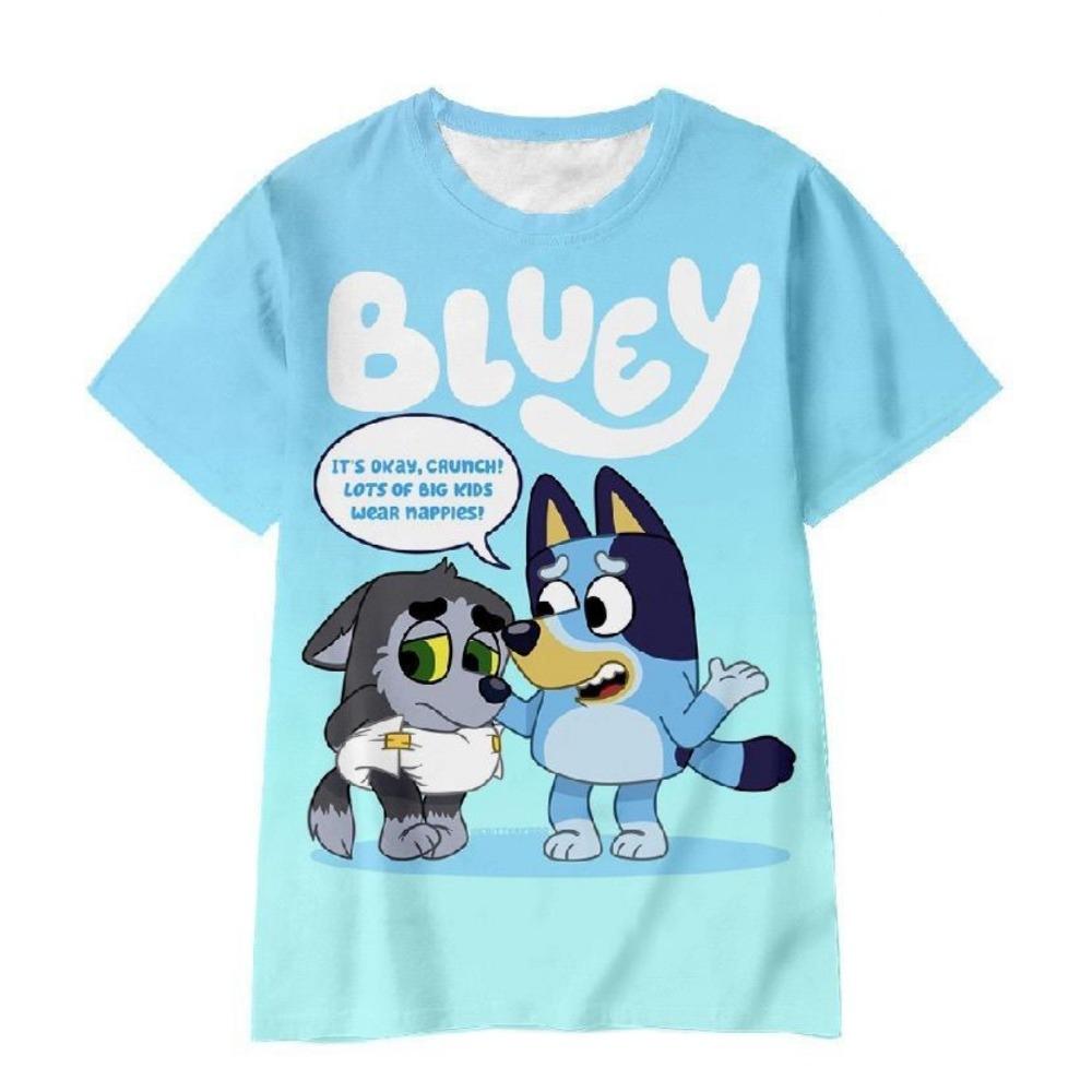 Kids 2026 Bluey Cartoon 3D T-Shirt Summer Cool Quick-Dry Short Sleeve Anime Print Casual Tee for Boys and Girls Daily