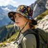Klobouk Bucket Hat Široký okraj Barevný geometrický vzor Rybářský klobouk Bezpečnostní větruodolná šňůrka Přenosný skládací klobouk na ochranu před sluncem