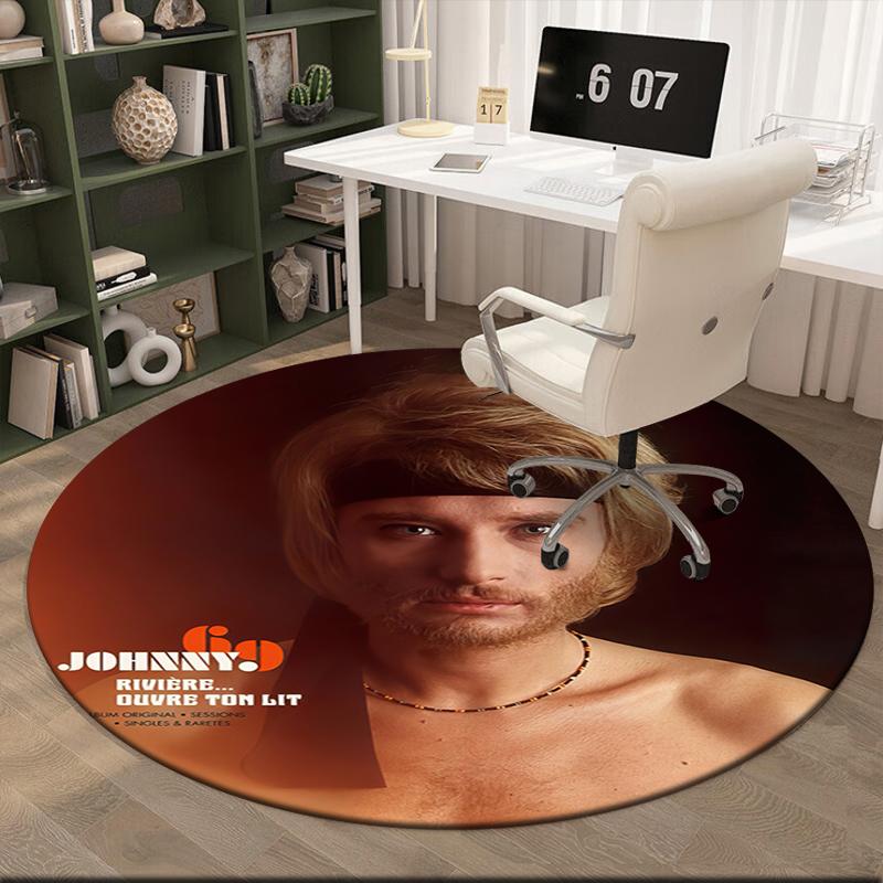 1pc French rock legend Johnny Hallyday Round carpet Painted Printed circular carpet, home door mat, outdoor travel protection carpet