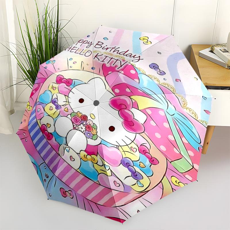 

1pc Hello Kitty Birthday Gift Basket with Flowers - Automatic Opening Umbrella, Portable Folding Design, 8-Rib Iron Frame Outdoor Umbrella, Festival G