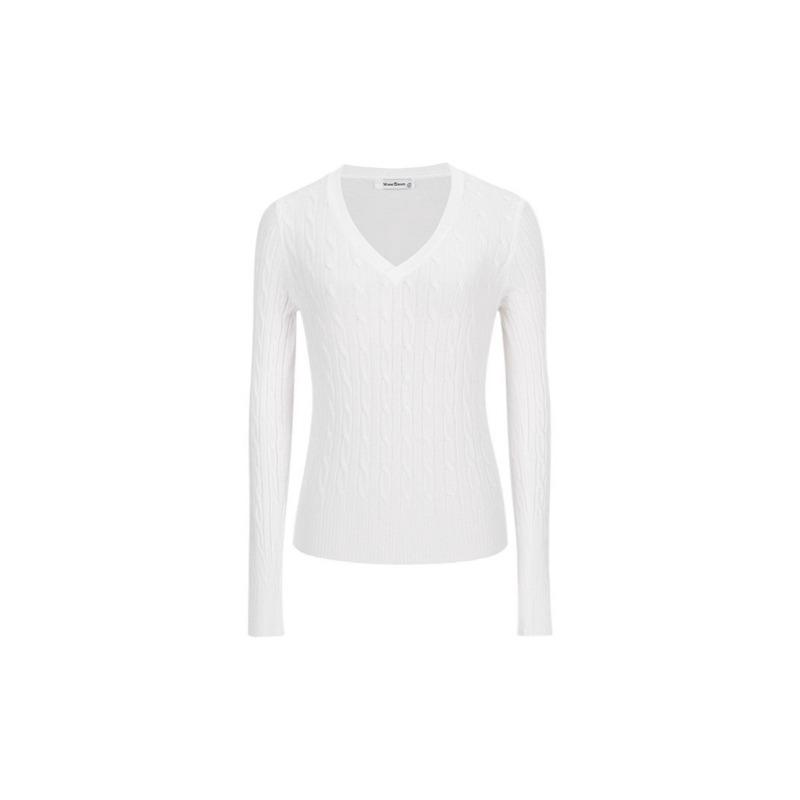 Dámský svetr s V-výstřihem a copánkovým úpletem Módní Elegantní Dlouhý Rukáv Top Slim Fit Pulovr Top Podzim Zima Elegantní Ležérní Pleteniny Základní Sladké Oblečení