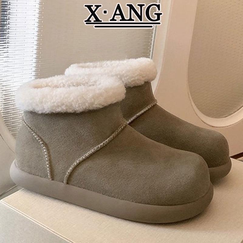

Real fur integrated snow boots women s fleece thickened warm small potato cotton shoes soft sole non-slip short boots 40