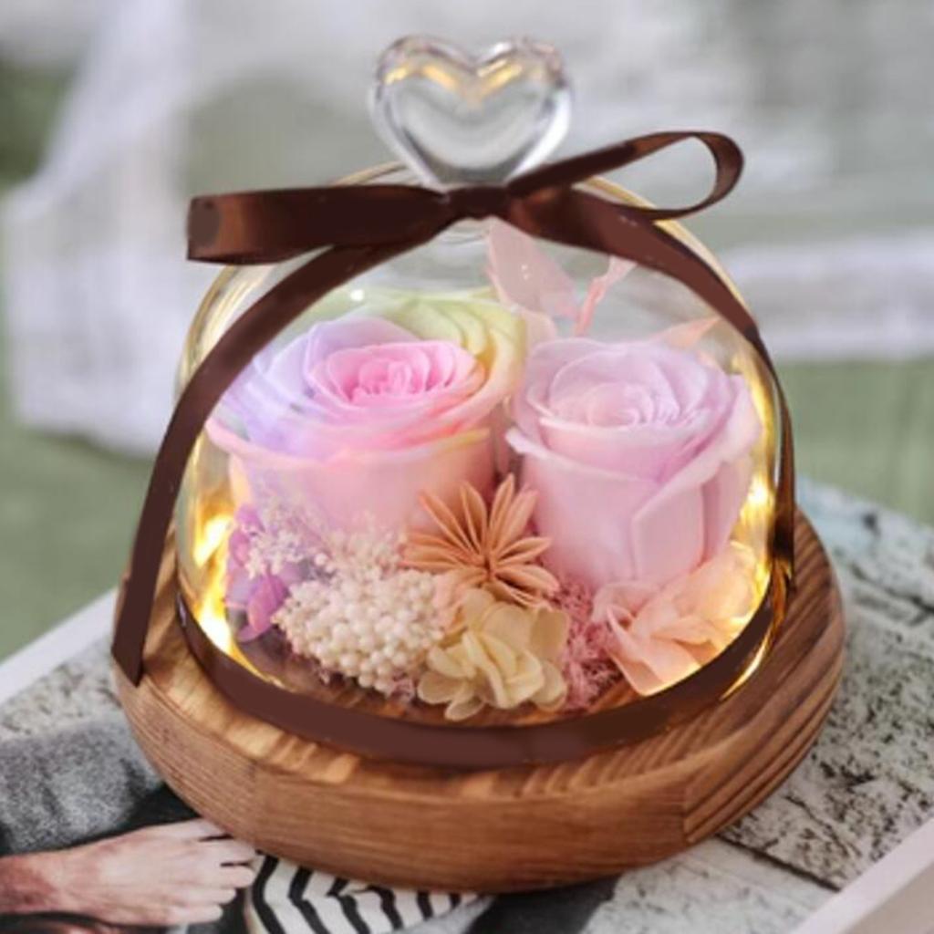Display Dome with Base DIY Valentine's Day Decoration Crafts Jar Glass Cover Dustproof Clear Dome with Wood Base Stand Case