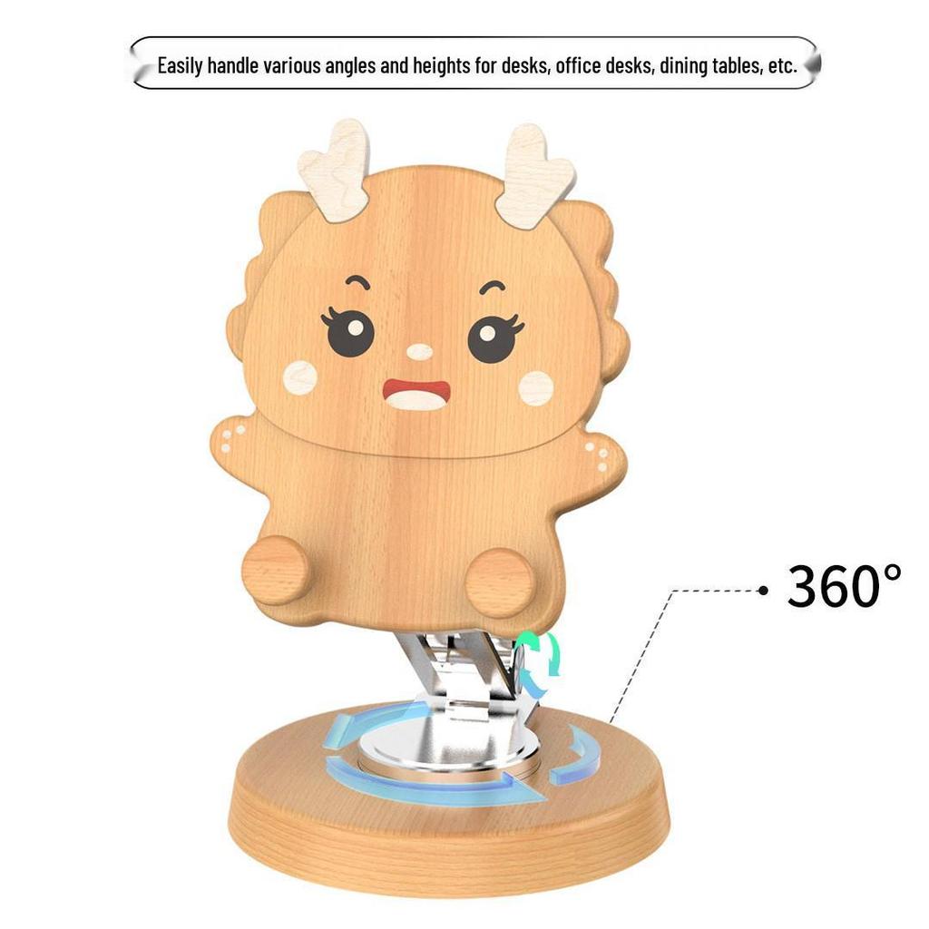 Creative Cartoon Phone Stand: Cute, Fun Solid Wood & Aluminum Alloy, Thickened Base, 360° Rotating Rod, Unique Gift.