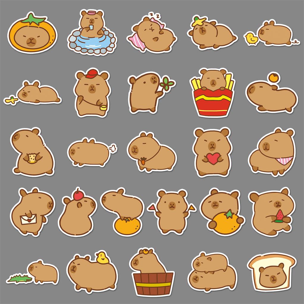 51 Capybara Doodle Stickers Personalized Cartoon Cute Hand-painted Animal Decorative Water Cup Mobile Phone Waterproof Stickers