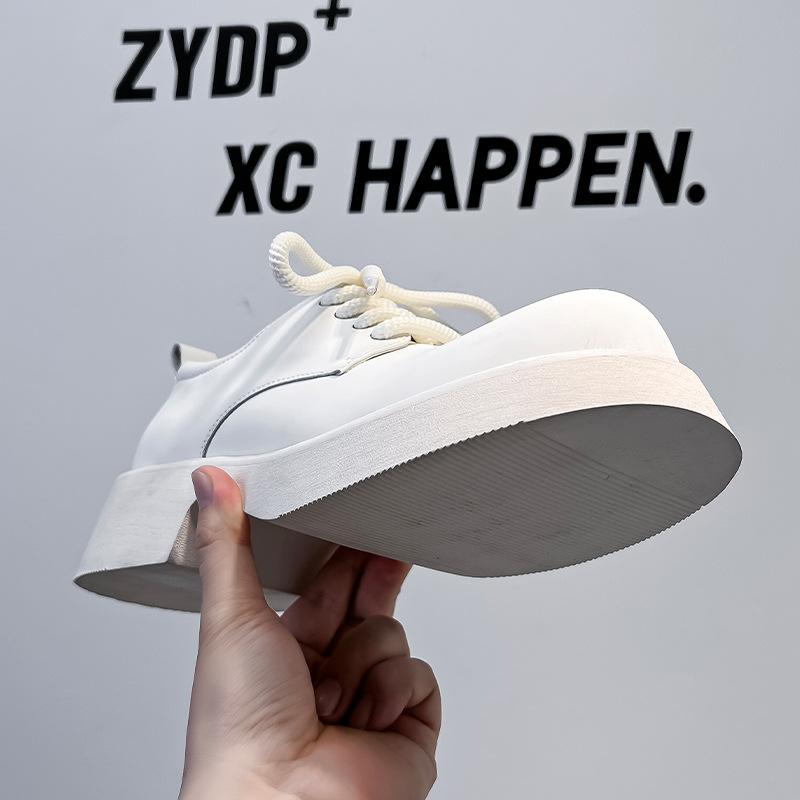 Fashion versatile white round head platform British style lace-up leather shoes men's business leisure trend men's shoes 24308-A