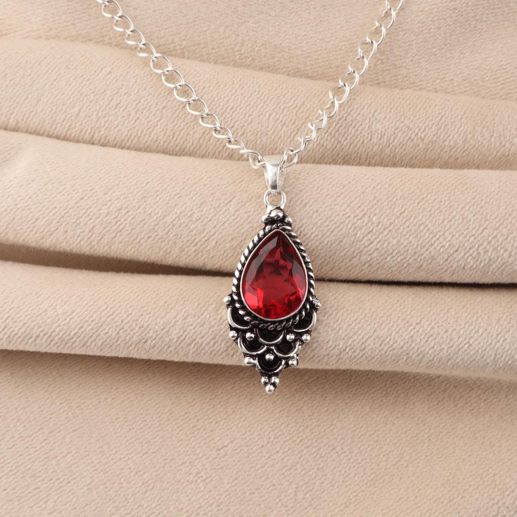 Pink Rubellite Gemstone 925 Solid Silver Handcrafted Women Pendant 1.5" For Birthday Gift PP-70-15