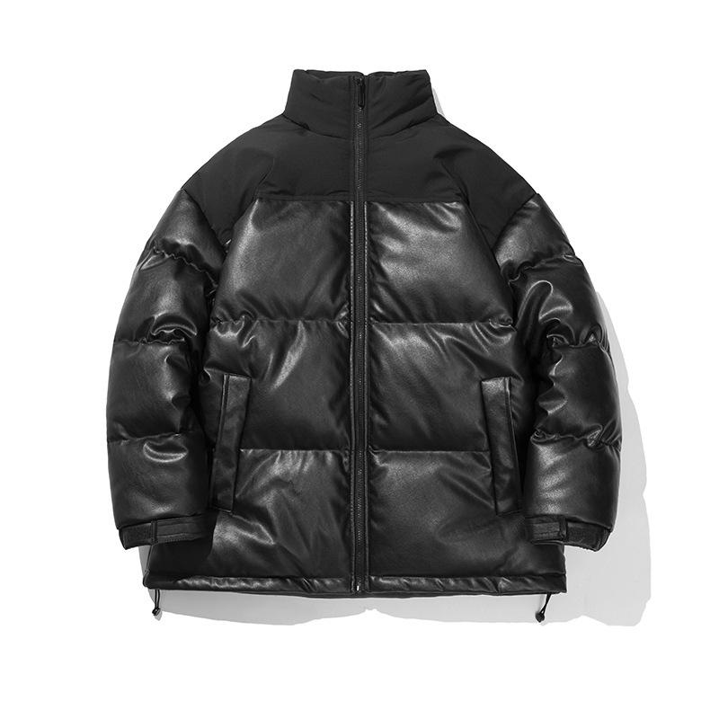 

2025 зима новая утолщенная и увеличенная мужская повседневная хлопковая куртка мужская хлопковая куртка воротник-стойка пара кожаная хлопковая M чёрный