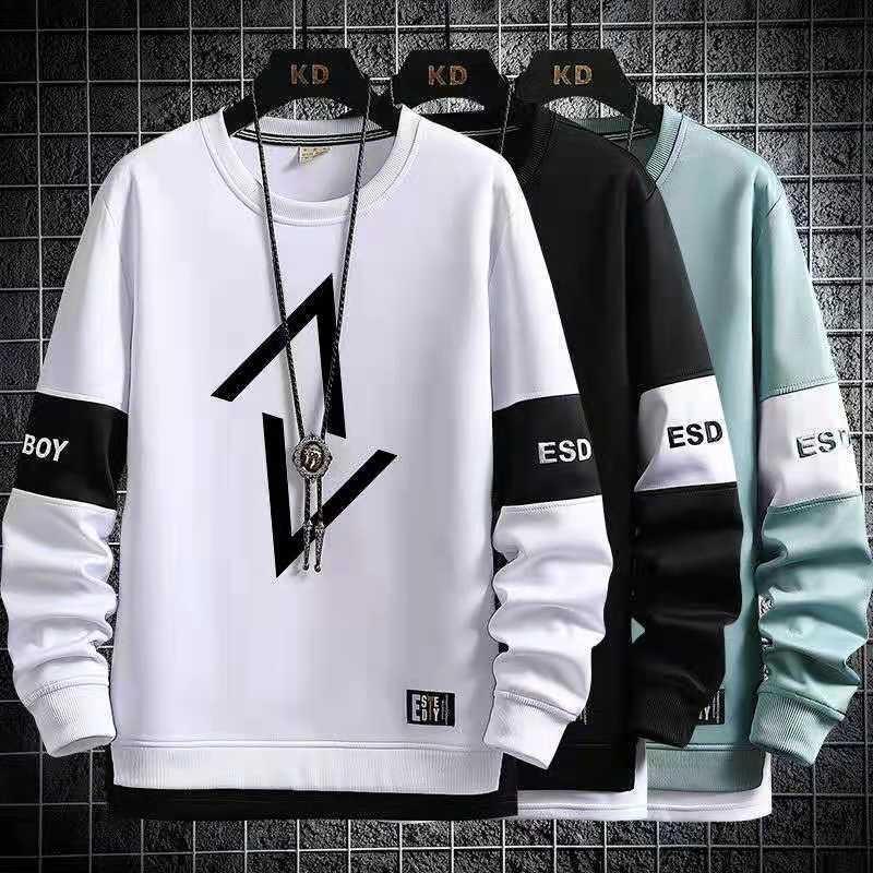 Cotton Men's Sweater Long Sleeved Spring and Autumn Coat Men's Young Students Loose T-shirt Men