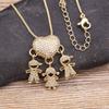 Nidin Hot Sale Son Daughter Heart Gold Plated Cubic Zirconia Family Girl Boy Pendant Necklace Chain Jewelry For Mother Gift