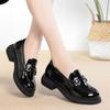 2025 Autumn New Style Slip-On Mid-CalfPULoafers Women Rubber Mid Heel Square Heel Low Cut Shoes Round Toe Casual Single Shoes