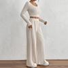 Women's Color Rib Knitted Trousers Mid-Waist Slimming Long-Sleeved Casual Suit