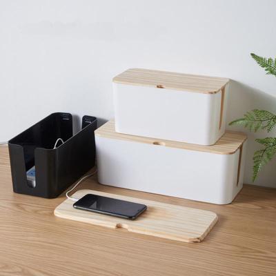 Wire Storage Box with Wooden Lid - Socket & Cable Organizer