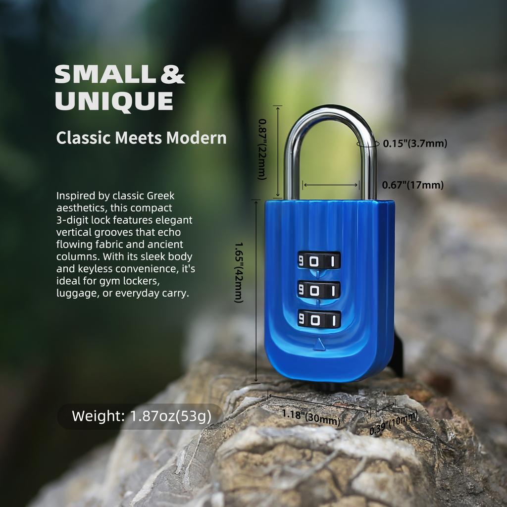 3 Digit Combination Lock, Approved Locks for Luggage, Travel, Gym, School, Suitcase, Backpack, Easy Read Dials, Zinc Alloy Body