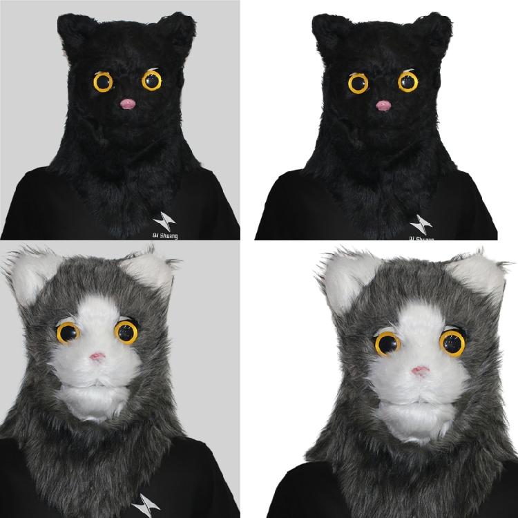 Maschera da Gatto Realistica con Bocca Mobile Maschera Animale con Testa Mobile Costume Cosplay