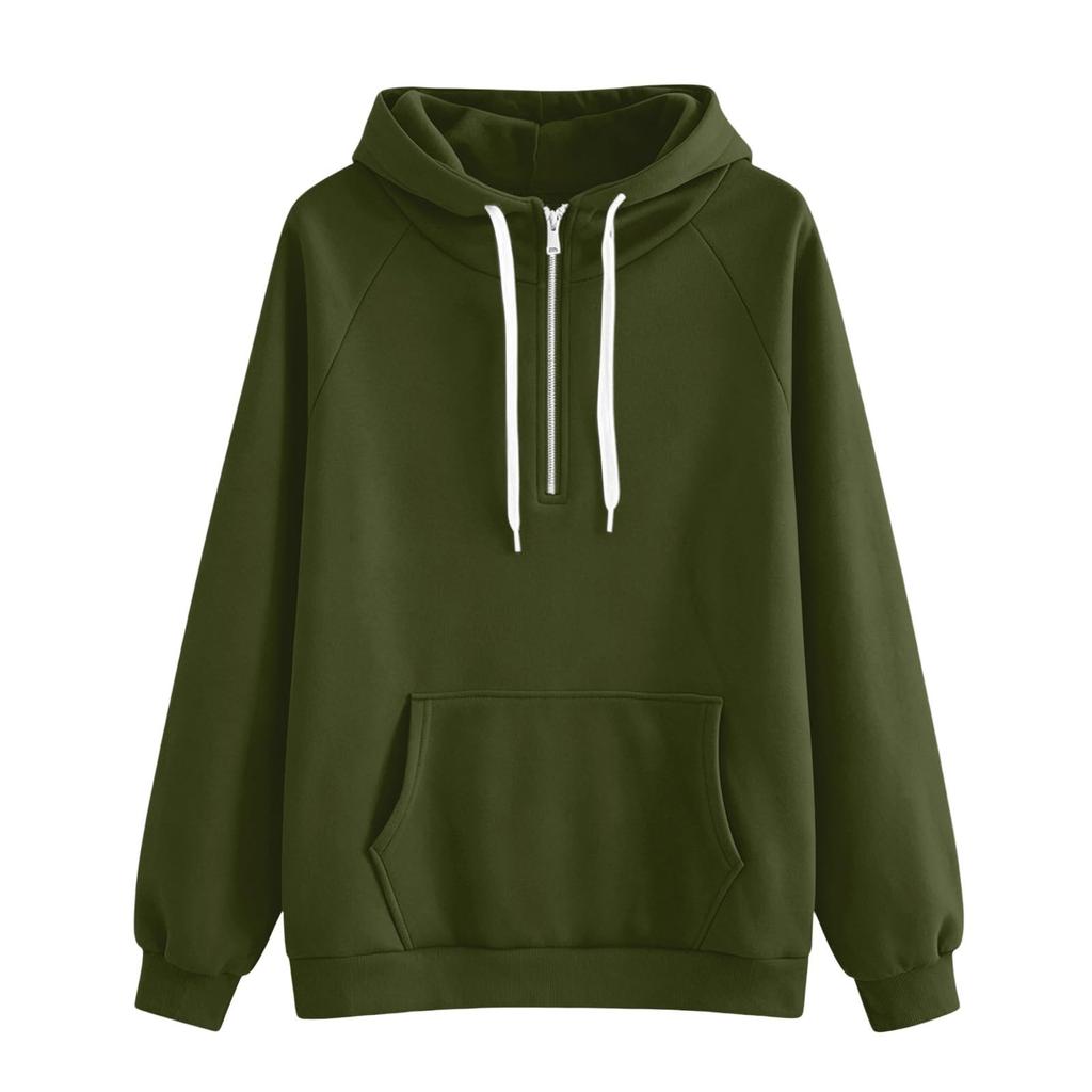 Women's Half Zip Hooded Sweatshirt Loose Fit Long Sleeve Color Casual Pullover