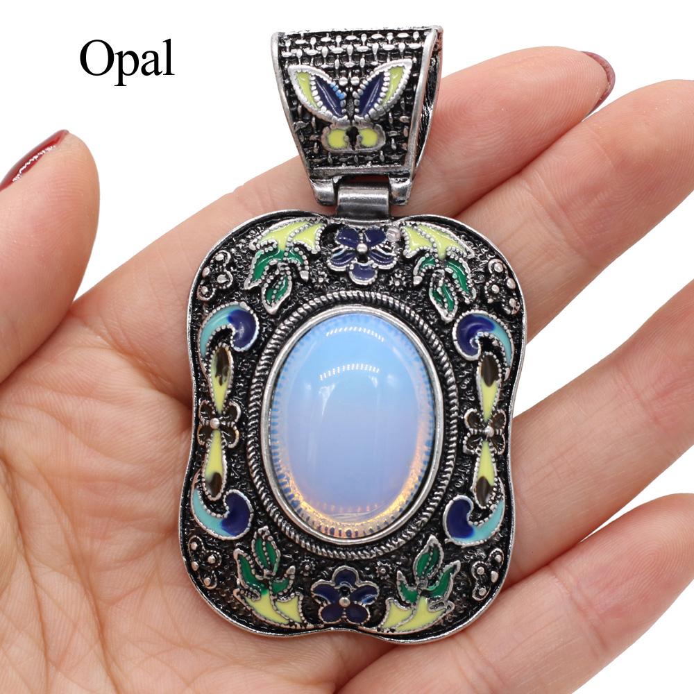 1Pc, Energy Natural Stone Pendant, Bohemian Crystal Lapis Lazuli Agate Opal Blue Turquoise Gemstone Charms for Jewelry Making DIY Necklace Accessories