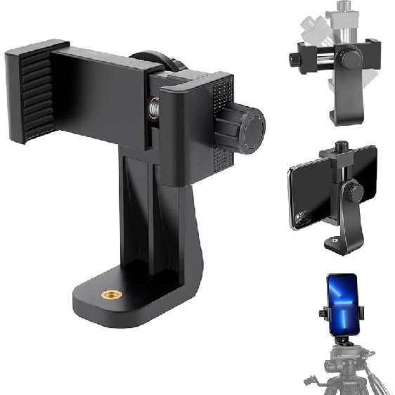 Acuvar Premium Smartphone Holder/Vertical and Horizontal Tripod Mount Adapter Rotatable Bracket with 1/4 inch Screw/Adjustable Clip for iPhone, 1) Rotating Phone Mount