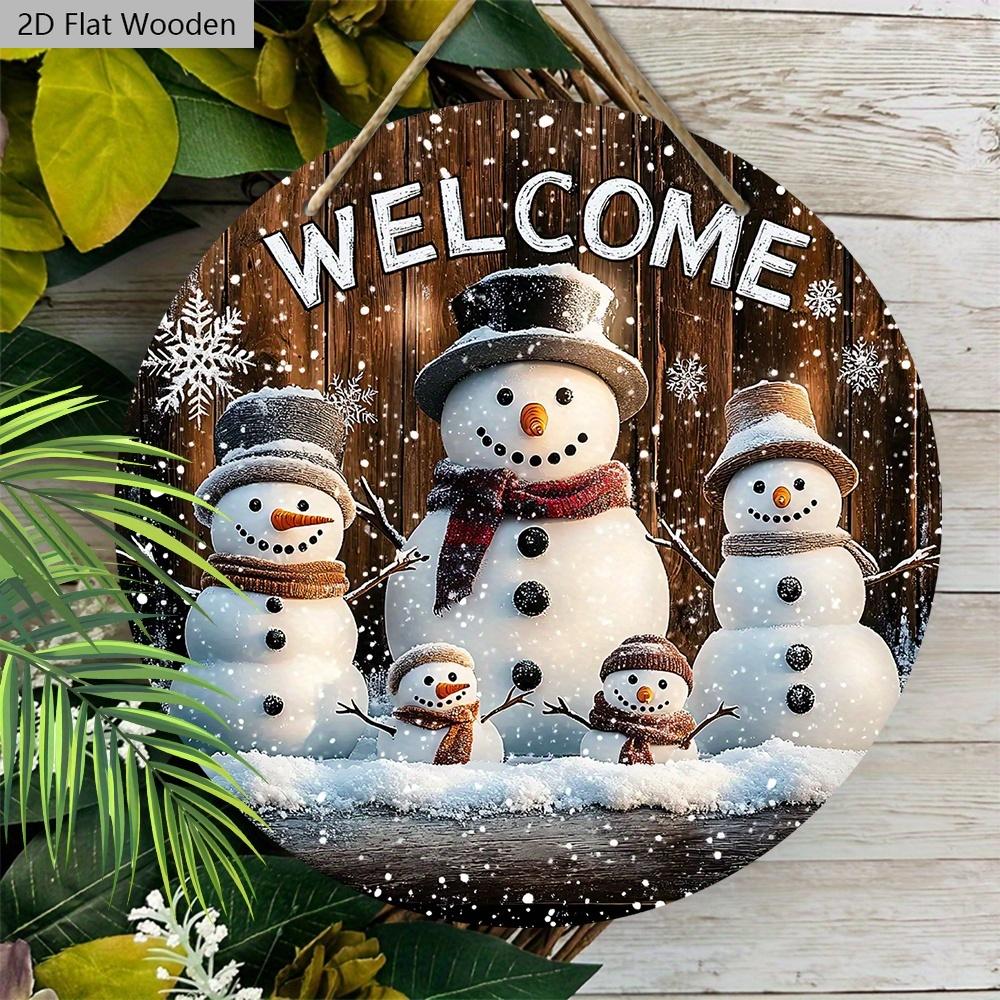 Rustic Christmas Wooden Sign with Adorable Snowman Pattern - Navidad Round Sign for Front Door, Wall Hanging Decor - Ideal Christmas Ornament