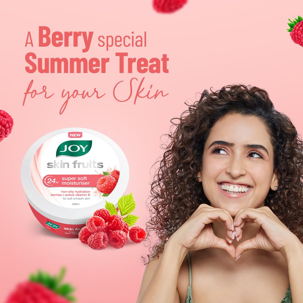 JOY Super Soft Skin Cream Berries,Active Vitamine E 300 Ml Pack of 1 for 24 Hr Moisturization Lightweight Oil-Free Moisturizer