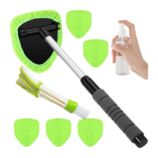Car Cleaning Brush with Reusable Pads Extendable Handle Sprayer Brush Windshield Cleaning Tool for Car Interior Exterior Glass Cleaning