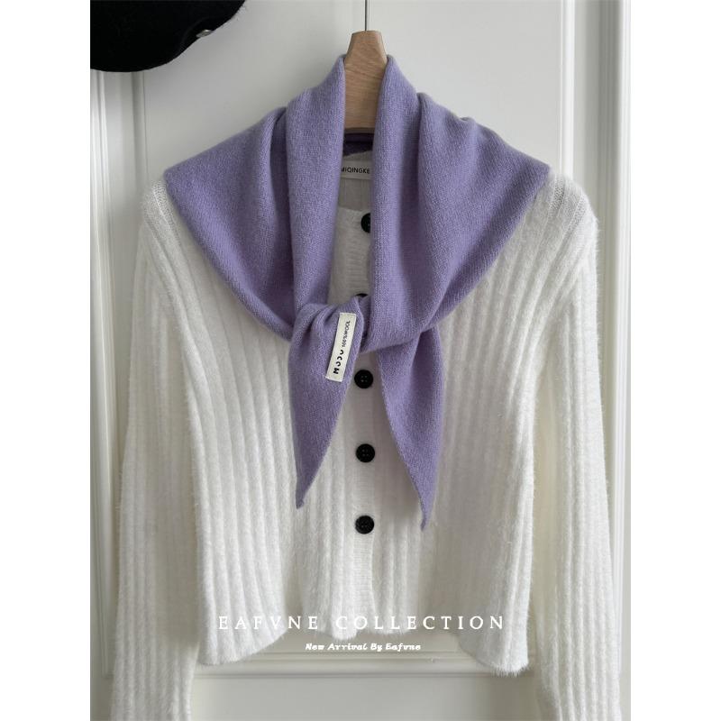 Triangular Scarf  Headscarf Knitted Striped Scarf  Women's Multi Functional Small Scarf
