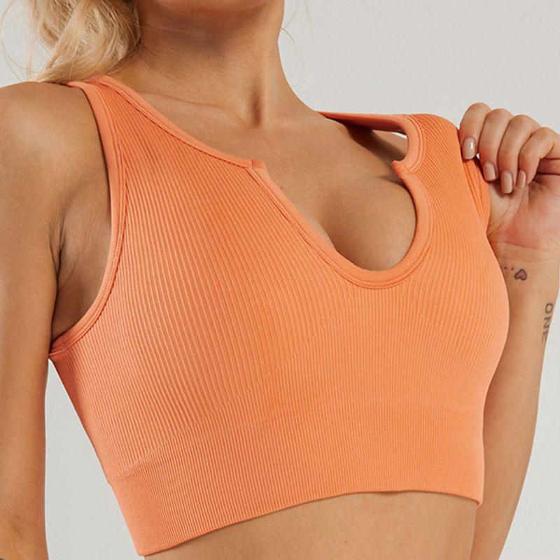 In Stock Fashion Seamless Knitting Thread Sexy Sports U Collar Vest Pants Yoga Clothes Fitness Suit