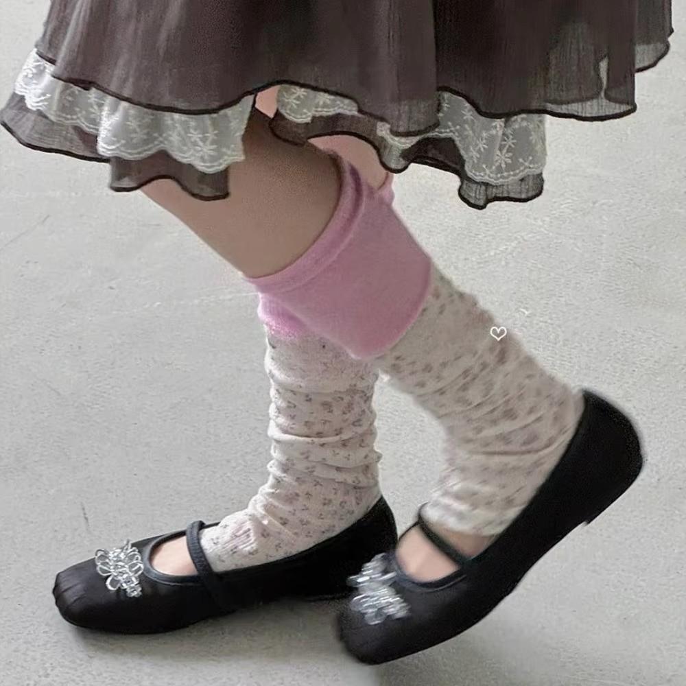 Thin Floral Leg Warmers Soft Breathable Mid Calf Socks New Footed Leg Warmers Women Daily Wear