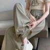 Ice Silk Women's High-Waist Pleated Wide-Leg Pants for Spring, Summer, and Autumn.