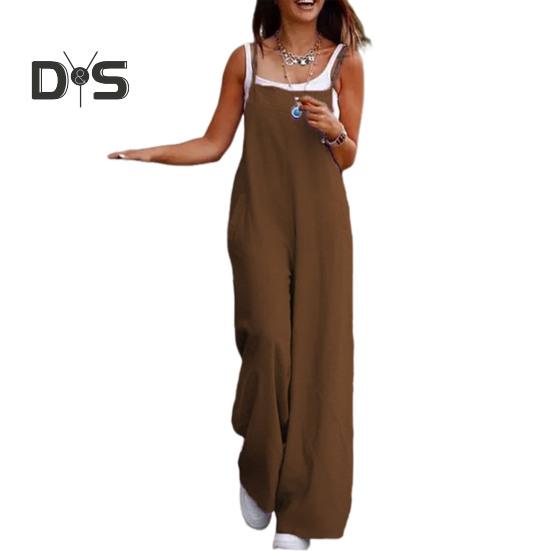 Damen-Jumpsuit, kragenlos, Spaghettiträger, rückenfrei, ärmellos, locker, weites Bein, volle Länge, Overall, lässiges Alltagsoutfit