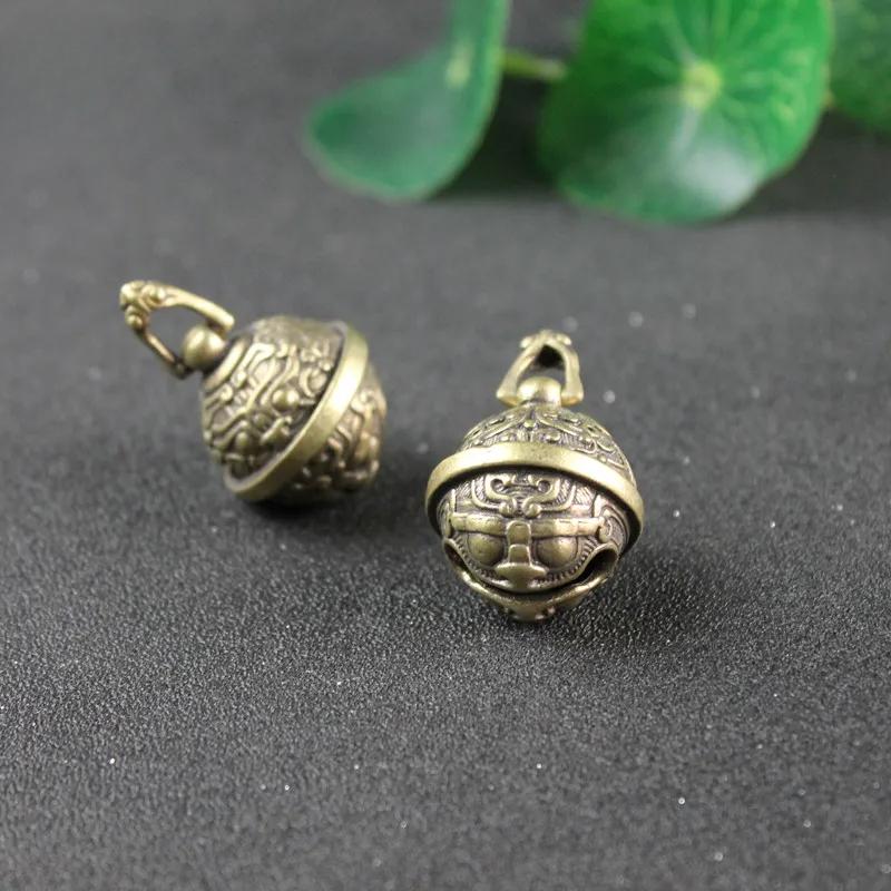 Pure Brass Mythical Beast Face Bell Car Key Chain Pendant Jewelry Retro Metal Lucky Feng Shui Animal Wind Chimes Keyring Hanging