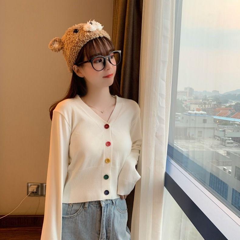 Versatile Korean V-neck Slimming Knit Cardigan - Spring/Autumn Long Sleeve Outerwear