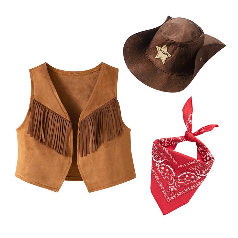 Gilet Western con Frange per Bambini Costume da Gioco di Ruolo Può Essere Abbinato con Foulard Cappello