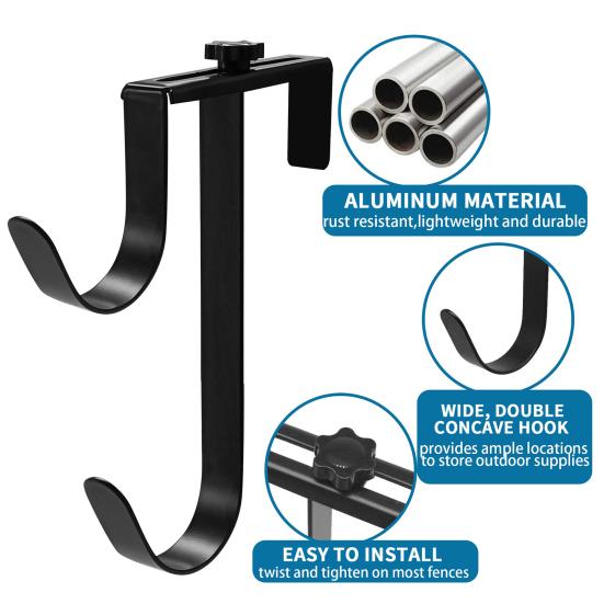 2 Pcs Adjustable Pool Fence Hooks Double-Hook Pool Fence Hanger Heavy Duty Fence Hooks for Pool Poles Hose Pool Skimmer