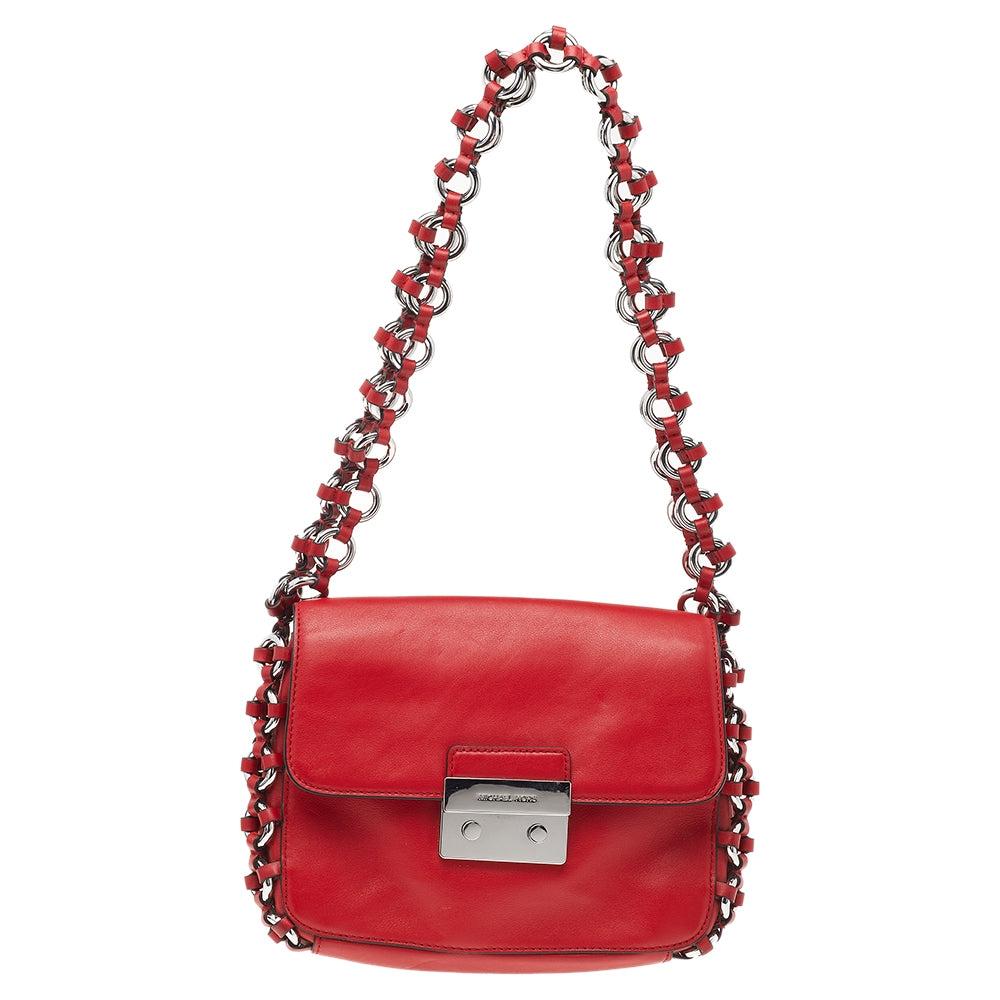 

Кожаная сумка через плечо Michael Kors Piper с клапаном красная