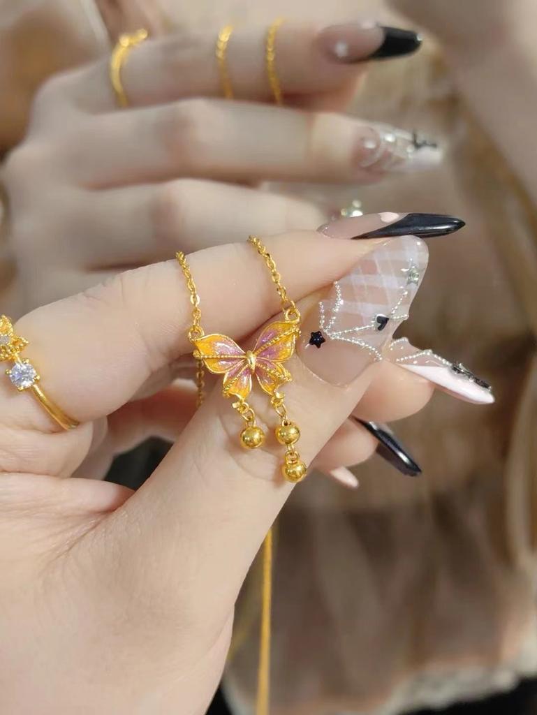 Fairy retro butterfly pendant necklace female new exquisite high-end court style butterfly opening ring