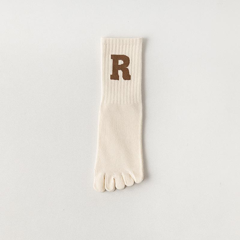 

Женские весенне-осенние однотонные носки с пятью пальцами в университетском стиле с простыми надписями для йоги и других движений в трубе 1 pair бежевый