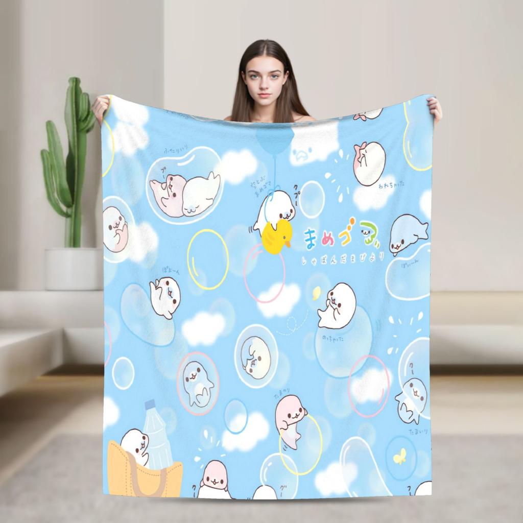 Soft Blanket Airplane Travel Cute M-Mamegoma Seal Anime Throw Blanket Flannel Bedspread For Couch Bed Fashion Sofa Bed Cover