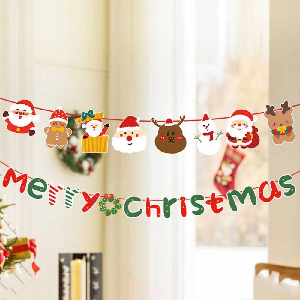 Paper Christmas Banner Christmas Theme Pull Flag Design Garland Christmas Ornaments Wall Hanging Hanging Ornaments