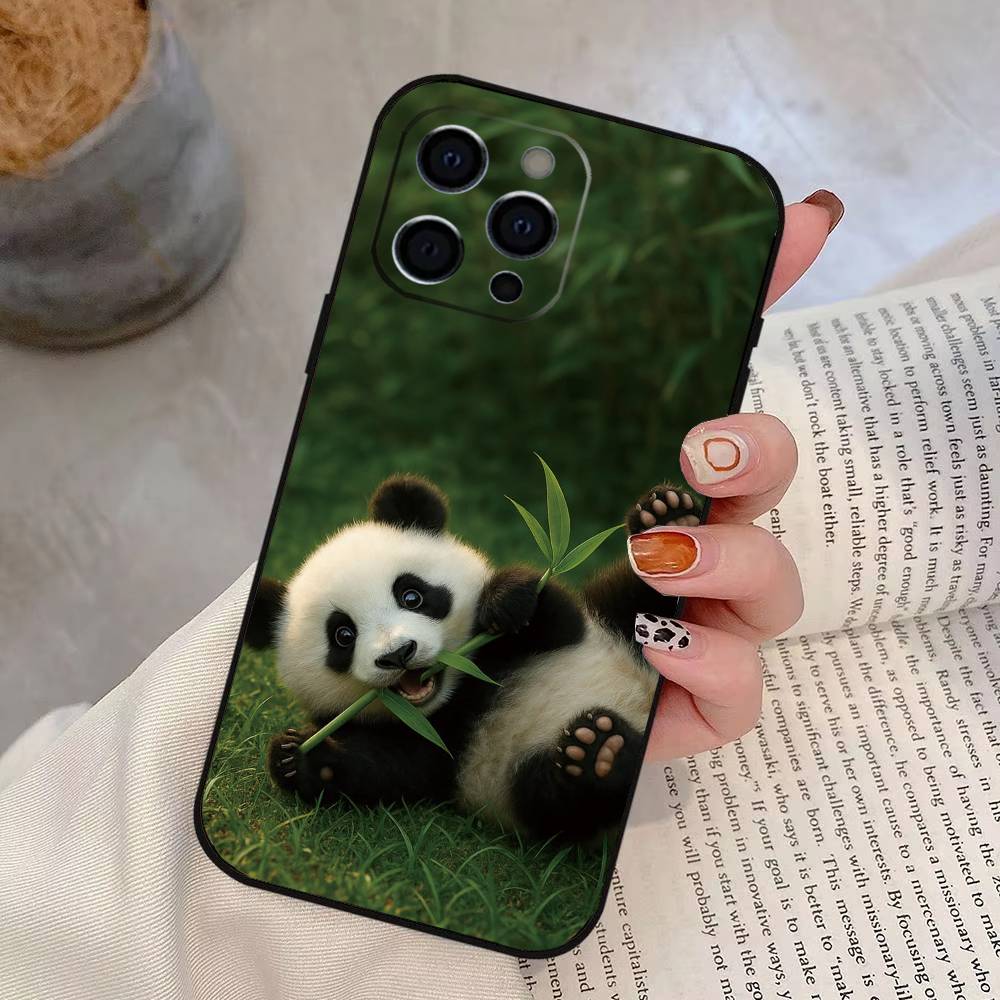 Animal Panda Phone Case For iPhone 17,16,15,14,13,12,11 Plus,Pro Max,XS,Soft Silicone Black Cover
