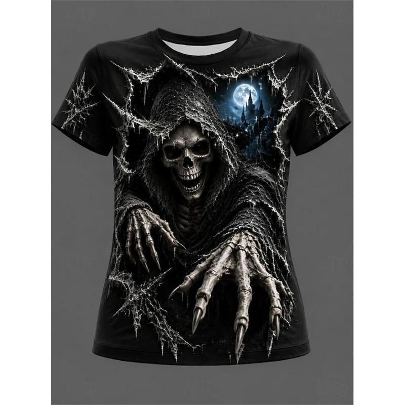 Summer Ladies 3D Printed Crew Neck T-Shirt Halloween Dress Up
