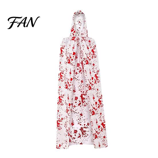 Eye Catching Horror Theme Outfit Halloween Blood Print Costume for Women, Scary Apron, Hooded Zombie Party Dress with Stains Cloak, Stockings Outfits