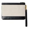 Versace Rivière Logo Zip Closure Linen Cotton Blend Calfskin Clutch Women Clutch Black Beige 1025251-1A17864-2K00J