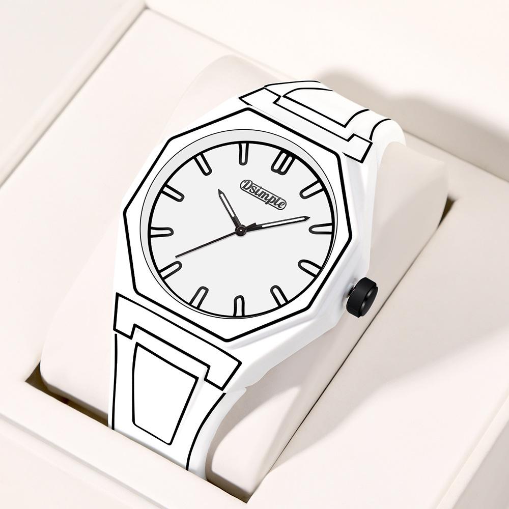 Trendlijn Horloge Stripfiguur Student Twee Dimensionaal Kwarts Horloge Kunst Design Persoonlijkheid Horloge Trend Horloge