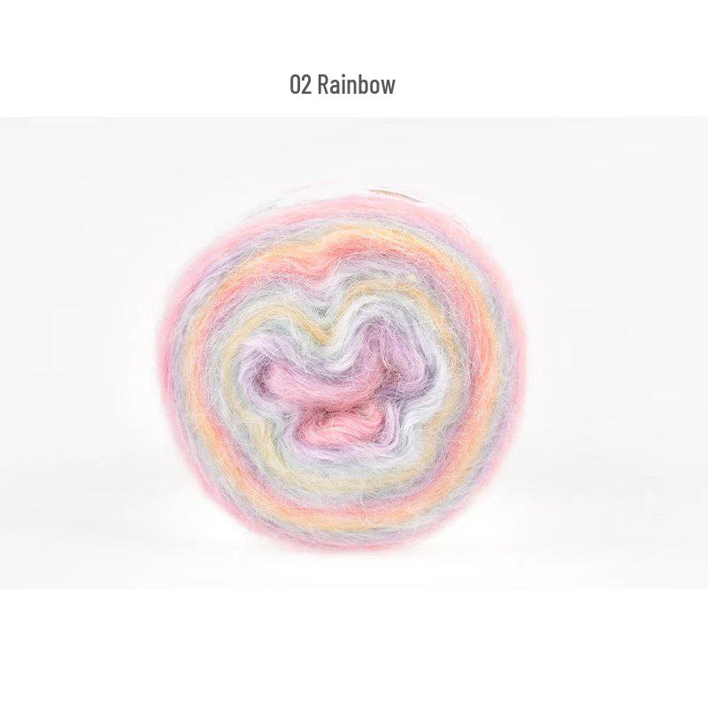 Hand-Dyed Gradient Rainbow Mohair Yarn - Fluffy, Soft, and Perfect for Knitting and DIY Projects.