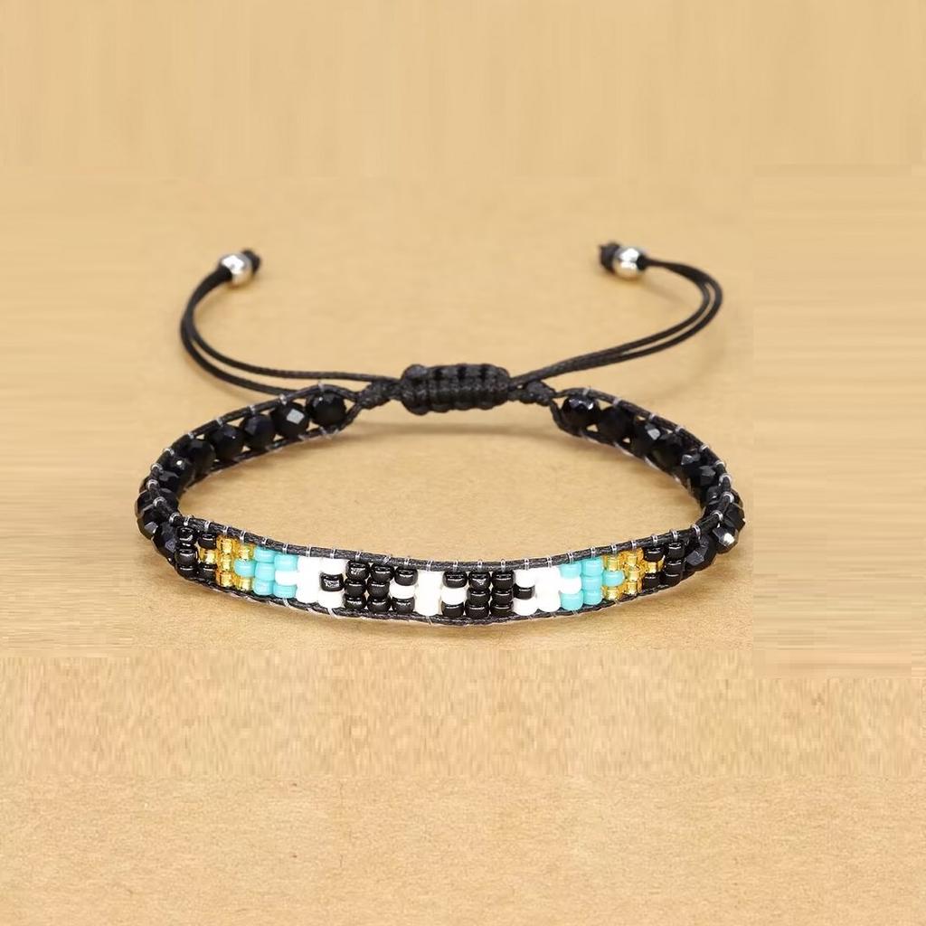 Handmade Woven Bracelets Boho Multicolored faceted Glass Beads Woven Bracelet Women Men Boho Handmade Chic Jewelry