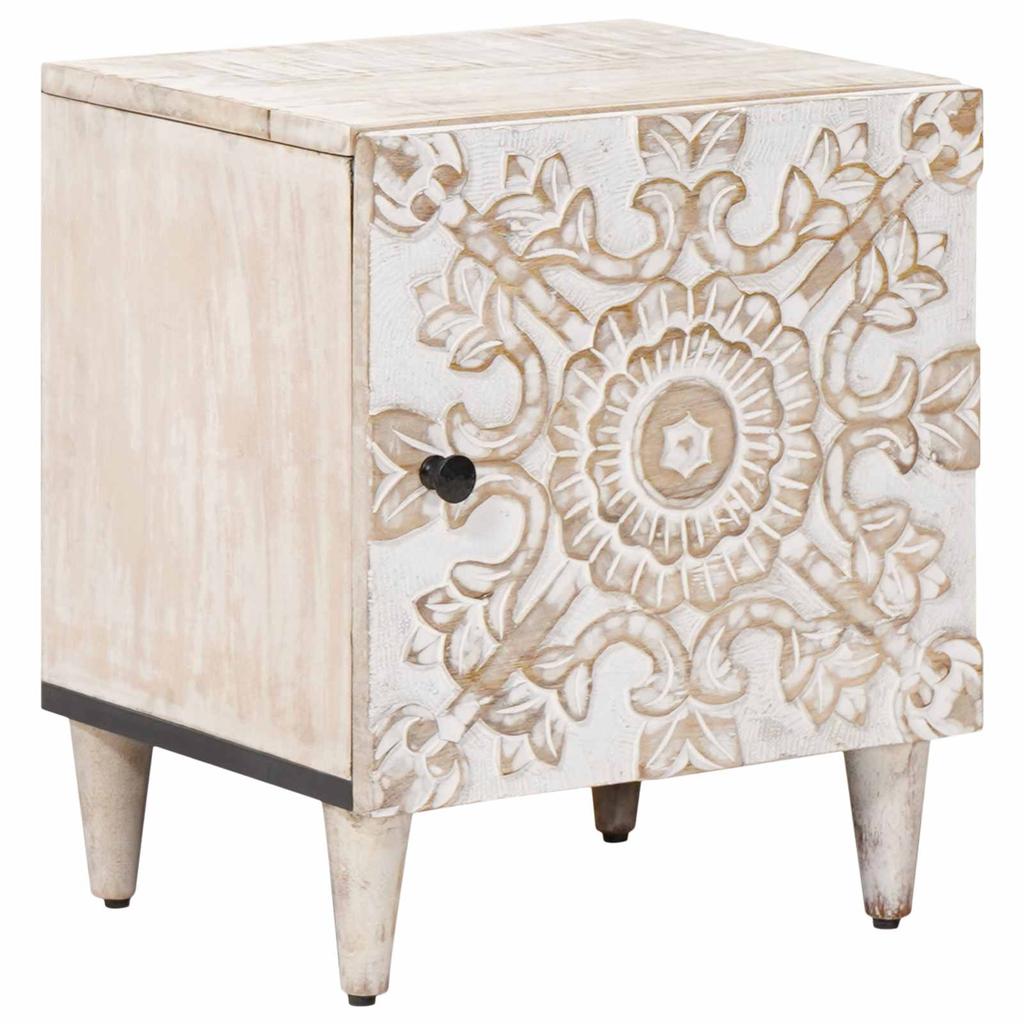 Nightstand White 40 x 33.5 x 46 cm Solid Mango Wood